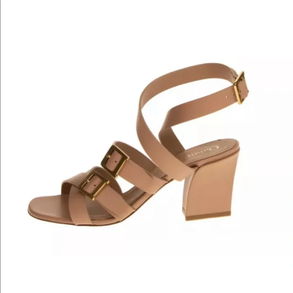 Christian Dior Beige Leather Double D logo Buckle Heel Sandal Shoes Size 37 - Picture 9 of 12